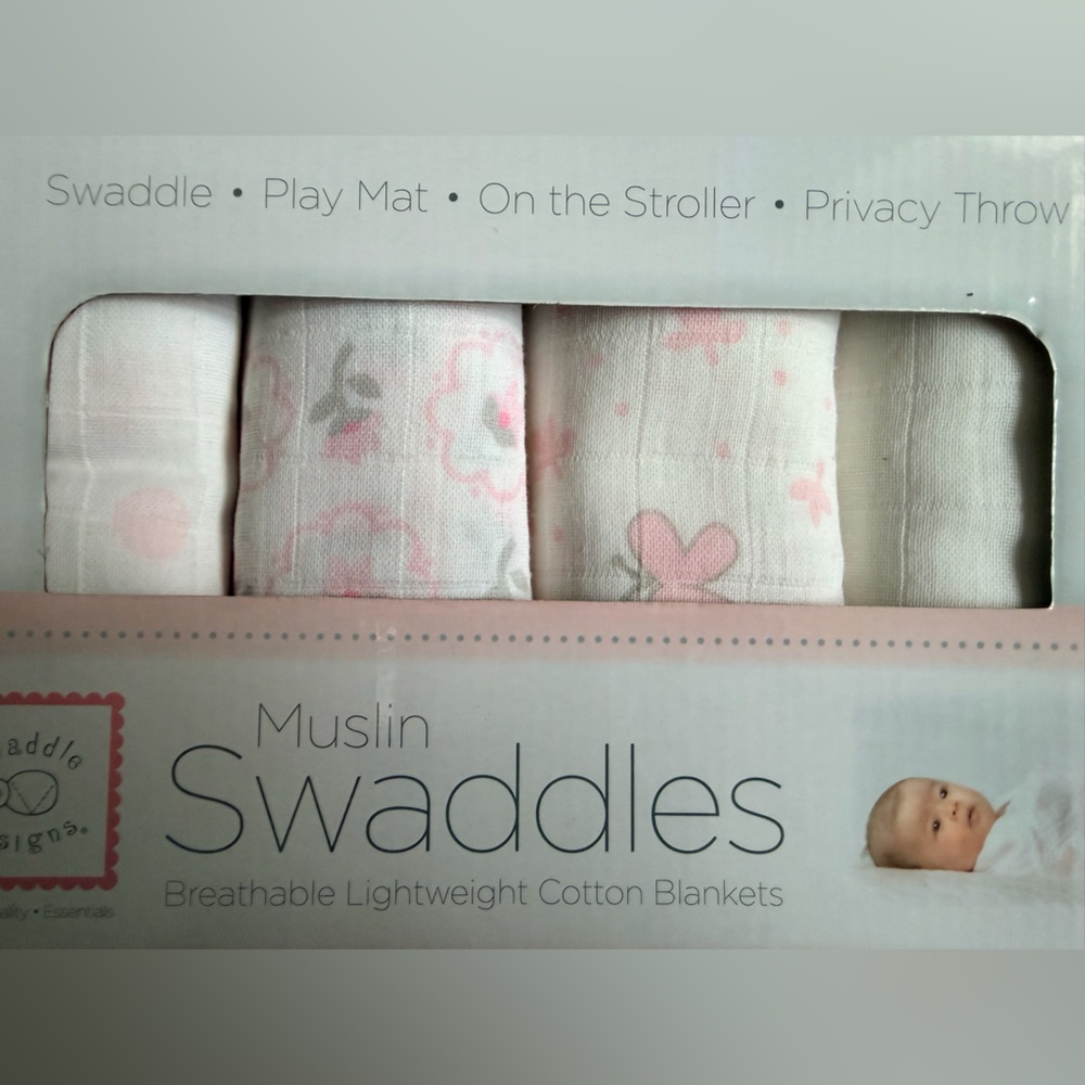 Swaddle Design Pack of 4 blankets - NEW - pink & white - Picture 4 of 5